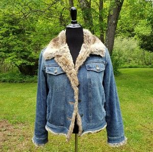 Vintage Fabio Faux Fur Lined Jean Jacket Large
